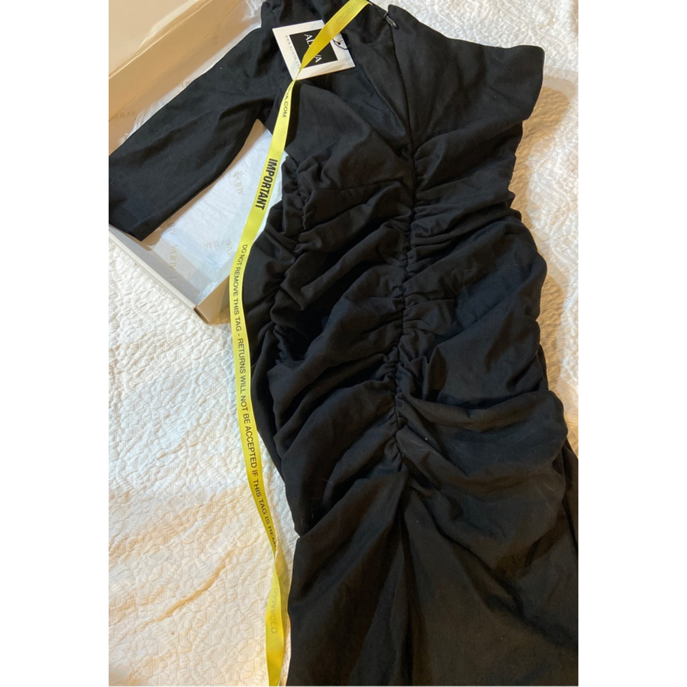 NWT Black Asymmetric One Sleeve Ruched‎ Bodycon Cocktail Party Dress Size M - Picture 6 of 8